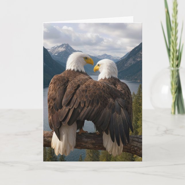 Birthday Bald Eagles on a Branch Card (Front)