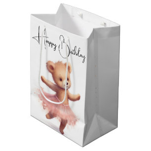 Birthday Ballerina Bear with Tutu Medium Gift Bag