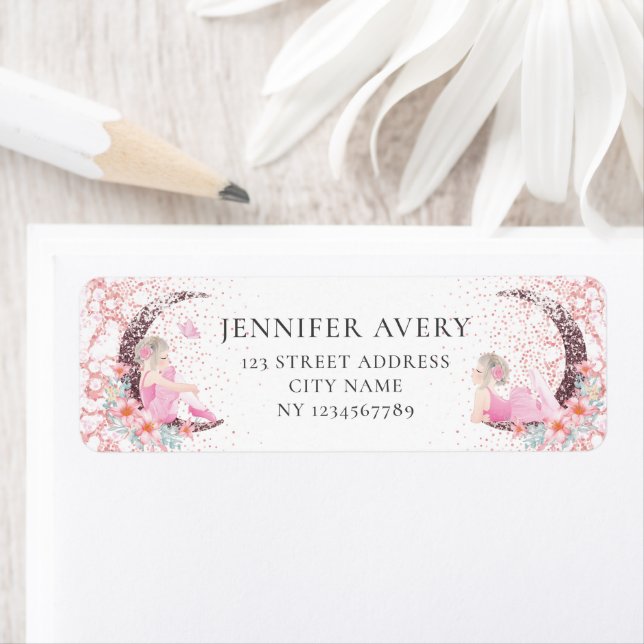 Birthday Ballerina Moon Glitter Return Address Label (Insitu)