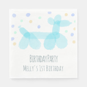 Birthday Balloon Animals Blue Pastel Napkin
