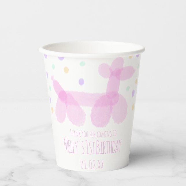 Birthday Balloon Animals Pink Pastel Party   Paper Cups (Front)