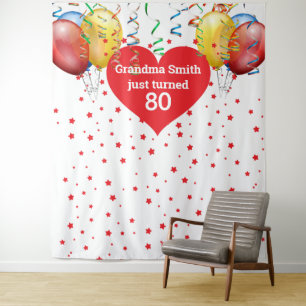 Birthday Balloon Backdrop 80th Photo Prop Tapestry