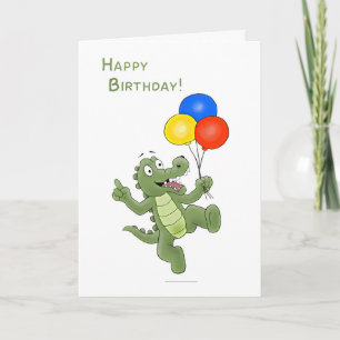 Birthday Balloon Carrying Cartoon Alligator Card