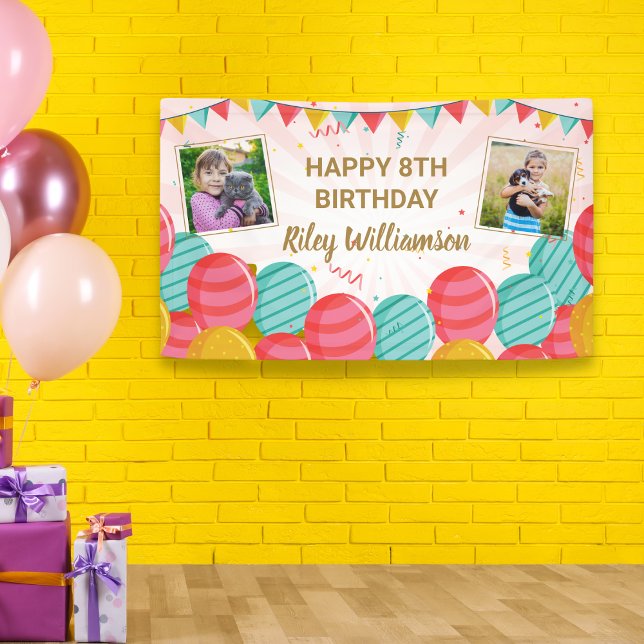 Birthday Balloon Gold Pink Confetti Photos Any Age Banner (Creator Uploaded)