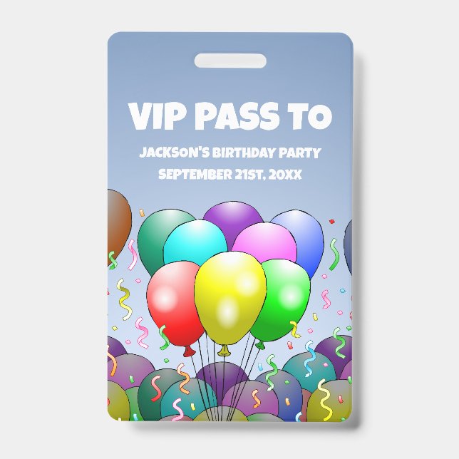 Birthday Balloon Party ID Badge (Front)