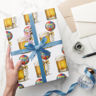 Birthday Balloon Tied to a Beer Mug Wrapping Paper