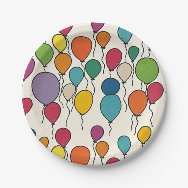 Birthday Balloon Watercolor  Paper Plate (Front)