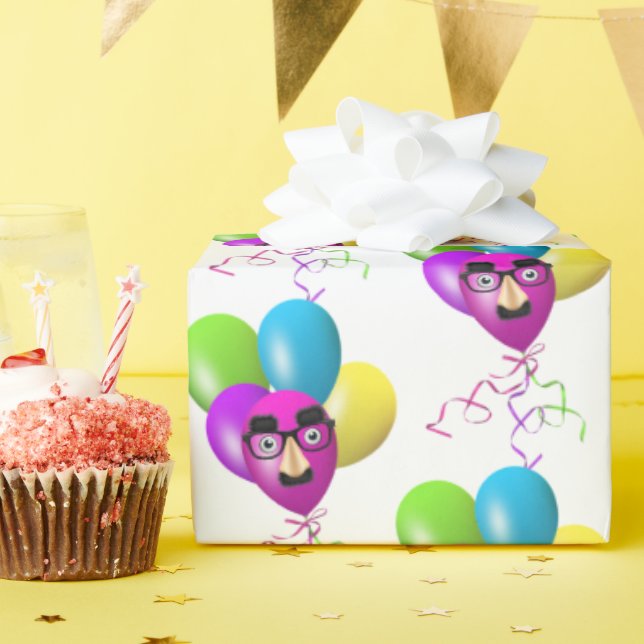 Birthday Balloon With Funny Face Wrapping Paper (Birthday Party)