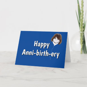 Birthday Balloon with Hair On Blue Card