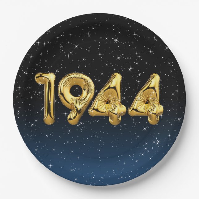 Birthday Balloons 1944 In Stars Paper Plate (Front)