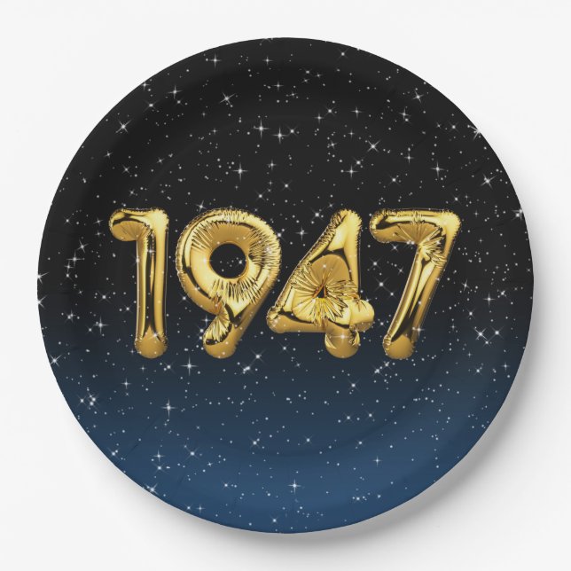 Birthday Balloons 1947 In Stars Paper Plate (Front)
