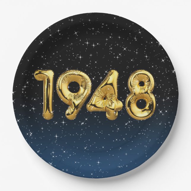Birthday Balloons 1948 In Stars Paper Plate (Front)