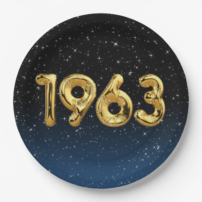 Birthday Balloons 1963 In Stars Paper Plate (Front)