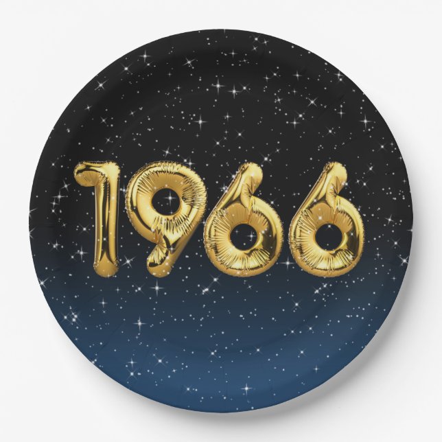 Birthday Balloons 1966 In Stars Paper Plate (Front)