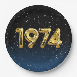 Birthday Balloons 1974 In Stars Paper Plate