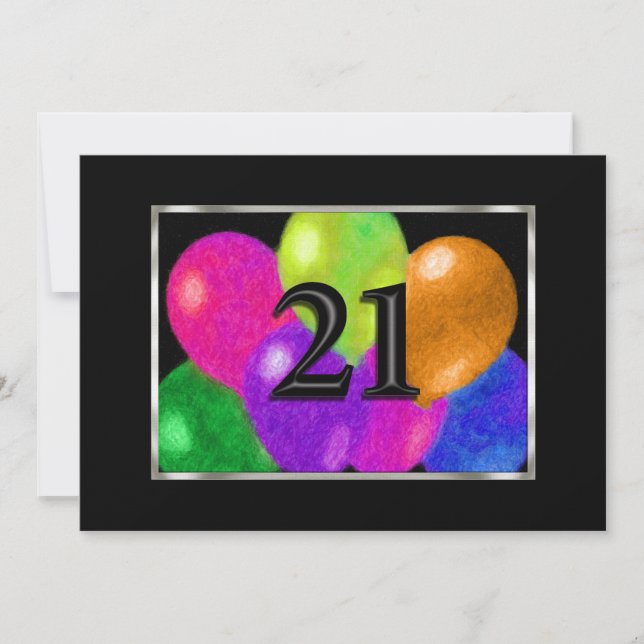 Birthday Balloons 21 Invitation (Front)