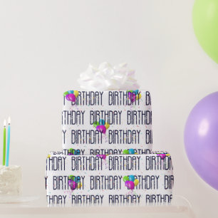 Birthday Balloons and Confetti On White Wrapping Paper
