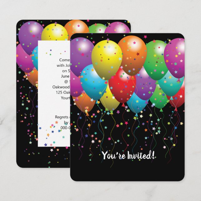 Birthday balloons and confetti Party Invite (Front/Back)
