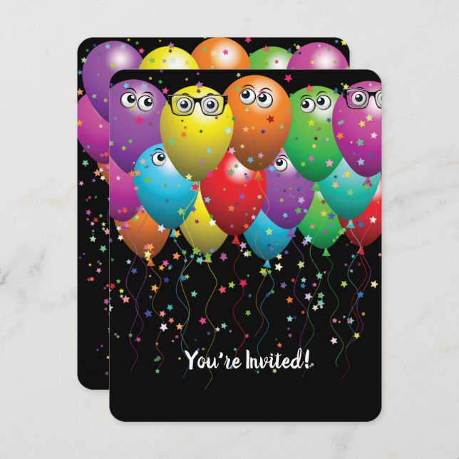 Birthday balloons and eyeballs Party Invite (Front/Back)