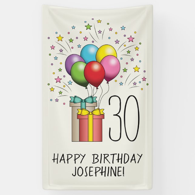 Birthday Balloons And Presents With Age And Text Banner (Vertical)