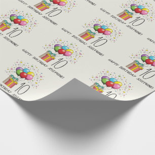Birthday Balloons And Presents With Age And Text Wrapping Paper