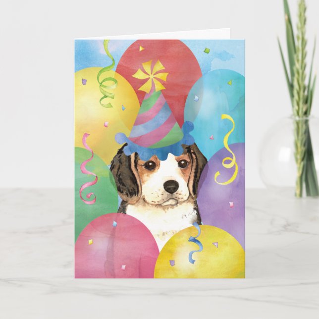 Birthday Balloons Beagle Card (Front)