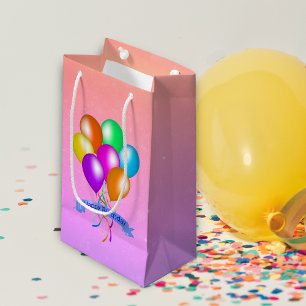 Birthday Balloons Bright Colours Streamers Pretty Small Gift Bag