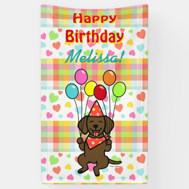 Birthday Balloons Chocolate Labrador Banner (Vertical)