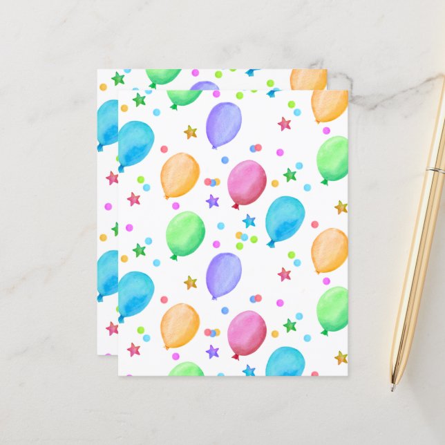Birthday Balloons Colourful Scrapbook Paper (Front/Back In Situ)