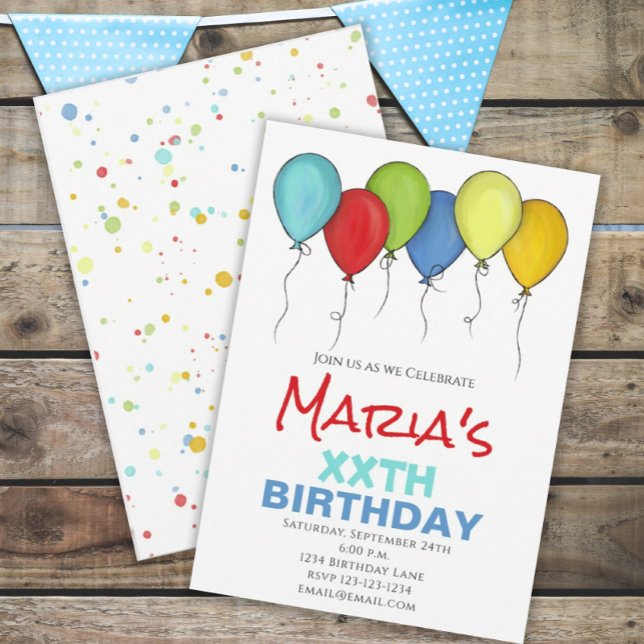 Birthday Balloons Confetti Modern Party Cute Fun Invitation (Creator Uploaded)