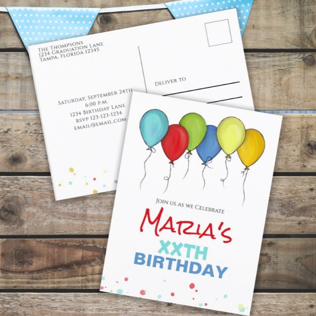 Birthday Balloons Confetti Modern Party Cute Fun Postcard (Creator Uploaded)