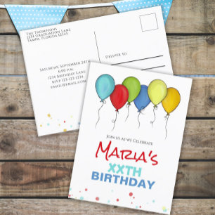 Birthday Balloons Confetti Modern Party Cute Fun Postcard