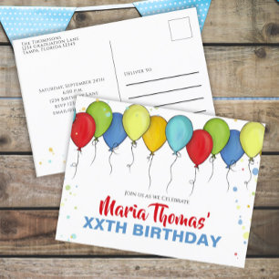 Birthday Balloons Confetti Modern Party Cute Fun Postcard