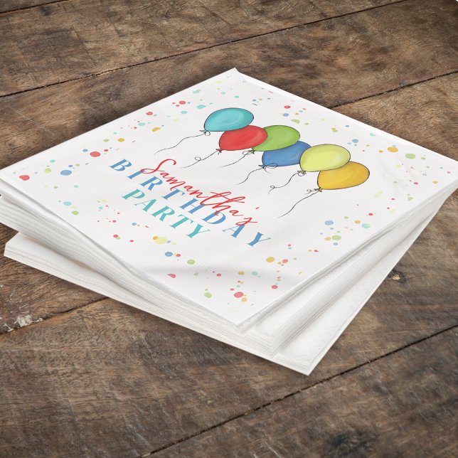 Birthday Balloons Confetti Whimsical Calligraphy Napkin (Creator Uploaded)
