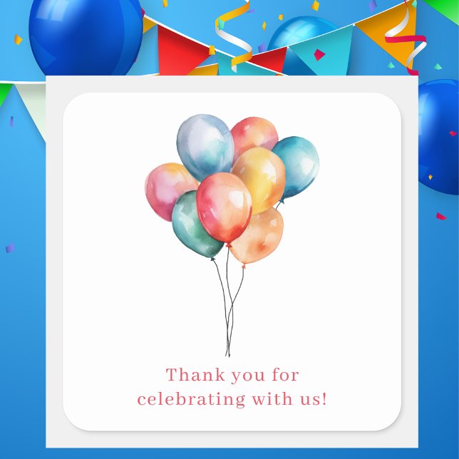 Birthday Balloons Custom Message Celebration Square Sticker (Creator Uploaded)