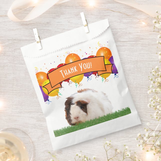 Birthday Balloons Cute Guinea Pig Orange Banner Favour Bag (Clipped)