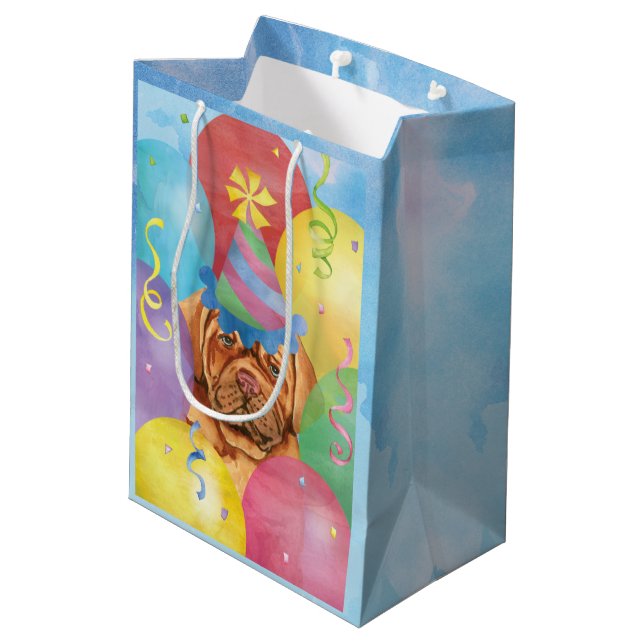 Birthday Balloons Dogue de Bordeaux Medium Gift Bag (Back Angled)