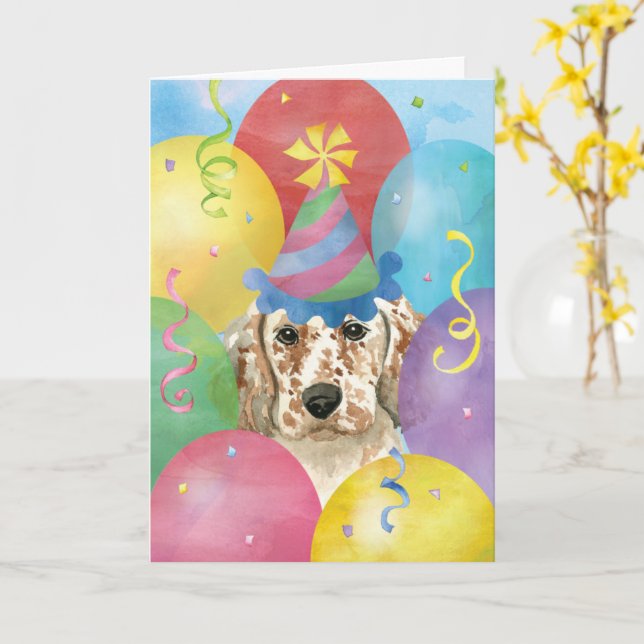 Birthday Balloons English Setter Card (Yellow Flower)
