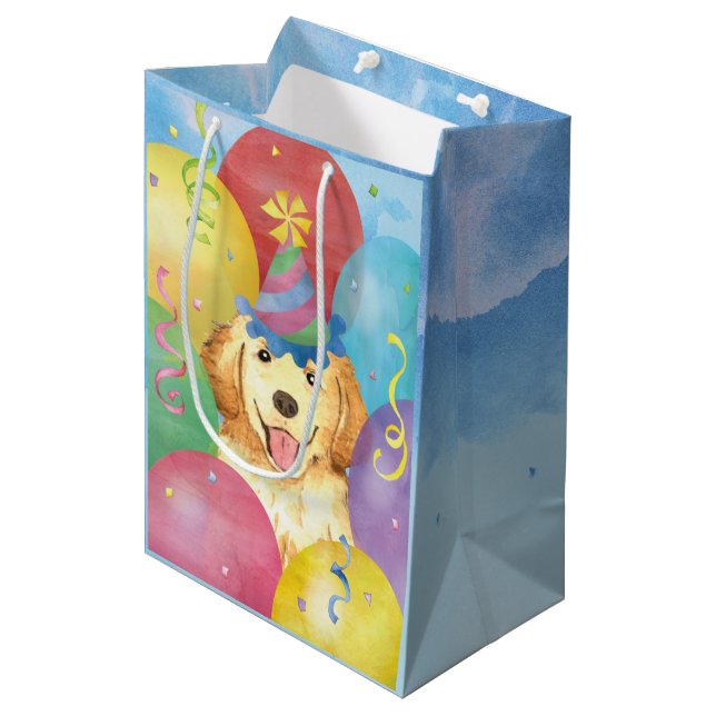 Birthday Balloons Golden Retriever Medium Gift Bag (Front Angled)