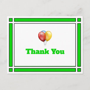 Birthday Balloons Green Thank You Postcard