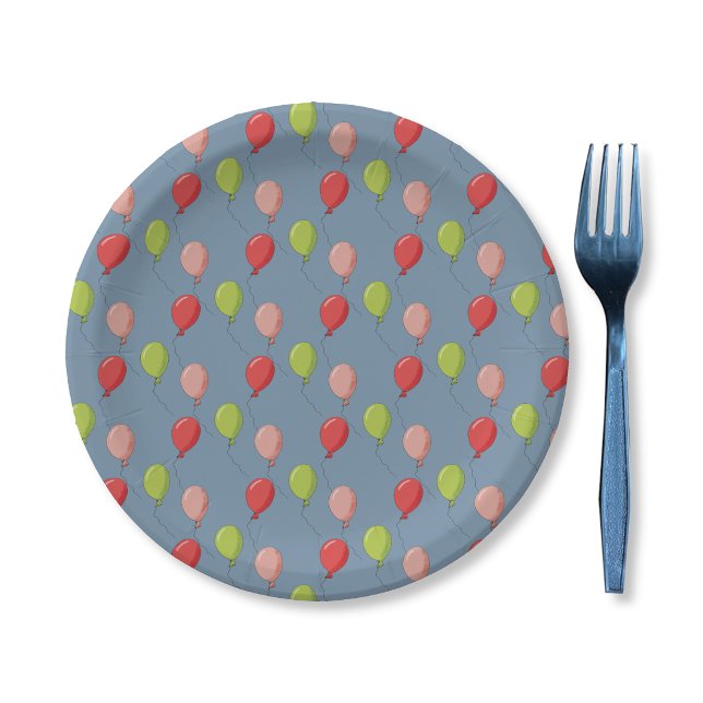Birthday Balloons Light Blue Paper Plate (Birthday balloons pattern light blue round paper plate .)