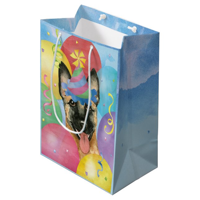 Birthday Balloons Malinois Medium Gift Bag (Front Angled)