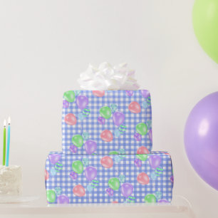 Birthday Balloons On Blue Gingham Wrapping Paper
