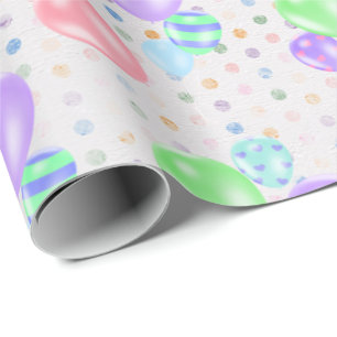 Birthday Balloons On Polka Dots Wrapping Paper