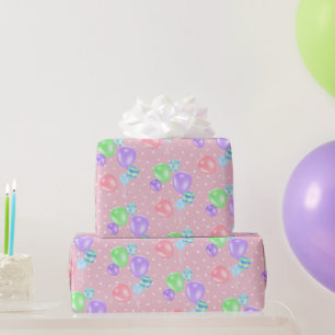 Birthday Balloons On Polka Dots Wrapping Paper