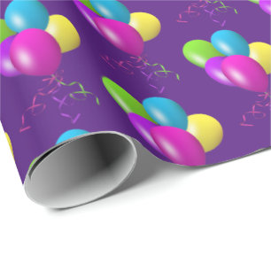 Birthday Balloons on purple Wrapping Paper