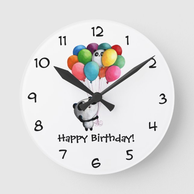 Birthday Balloons Panda Bear Round Clock (Front)