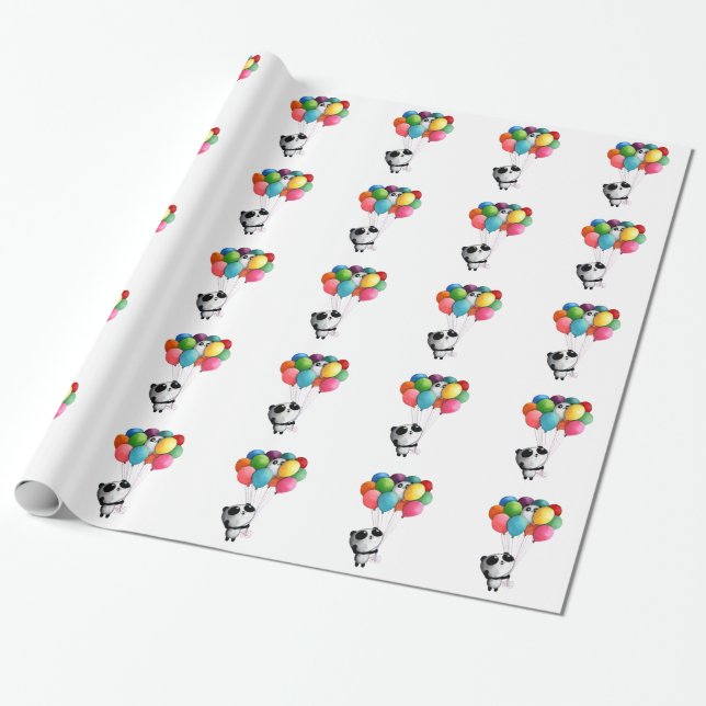 Birthday Balloons Panda Bear Wrapping Paper (Unrolled)