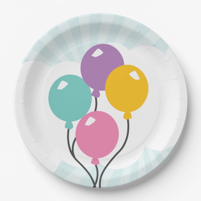 Birthday Balloons Paper Plates (Front)