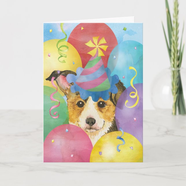 Birthday Balloons Pembroke Welsh Corgi Card (Front)
